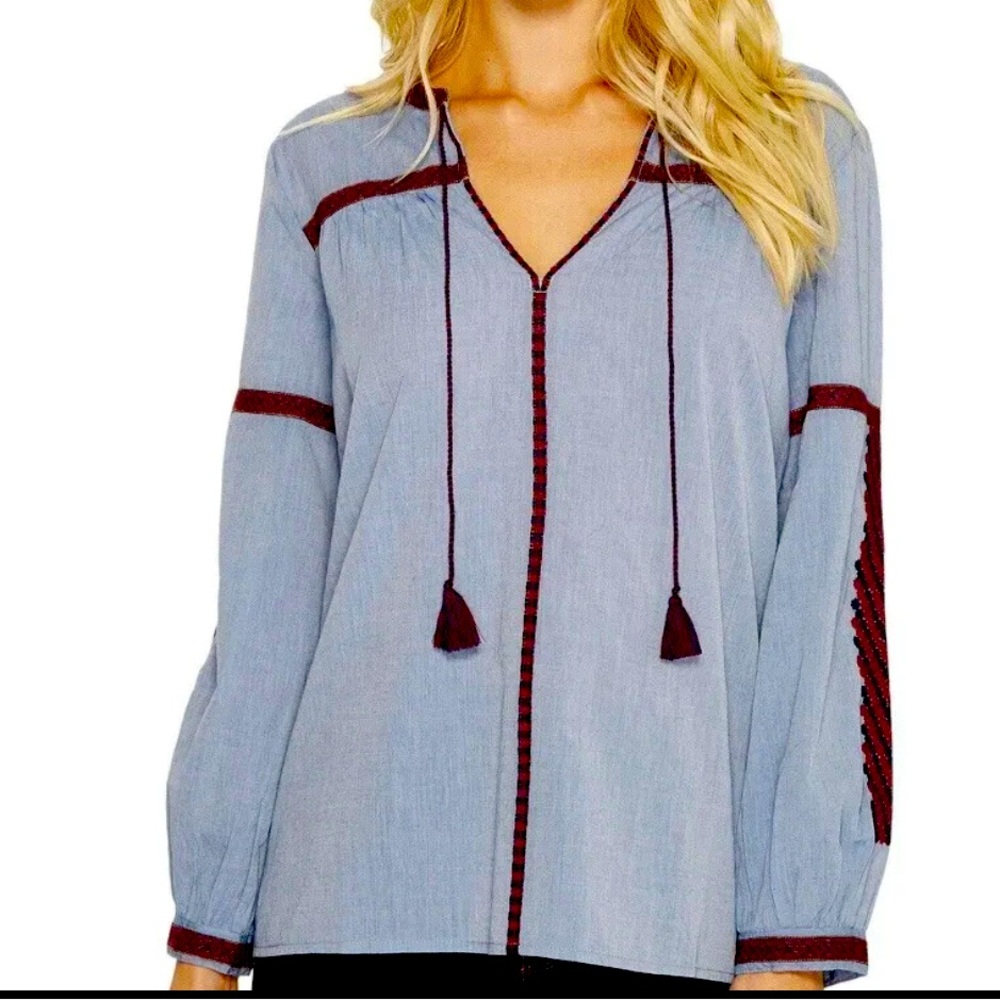 Joie Light Blue Blouse with Accented sleeves